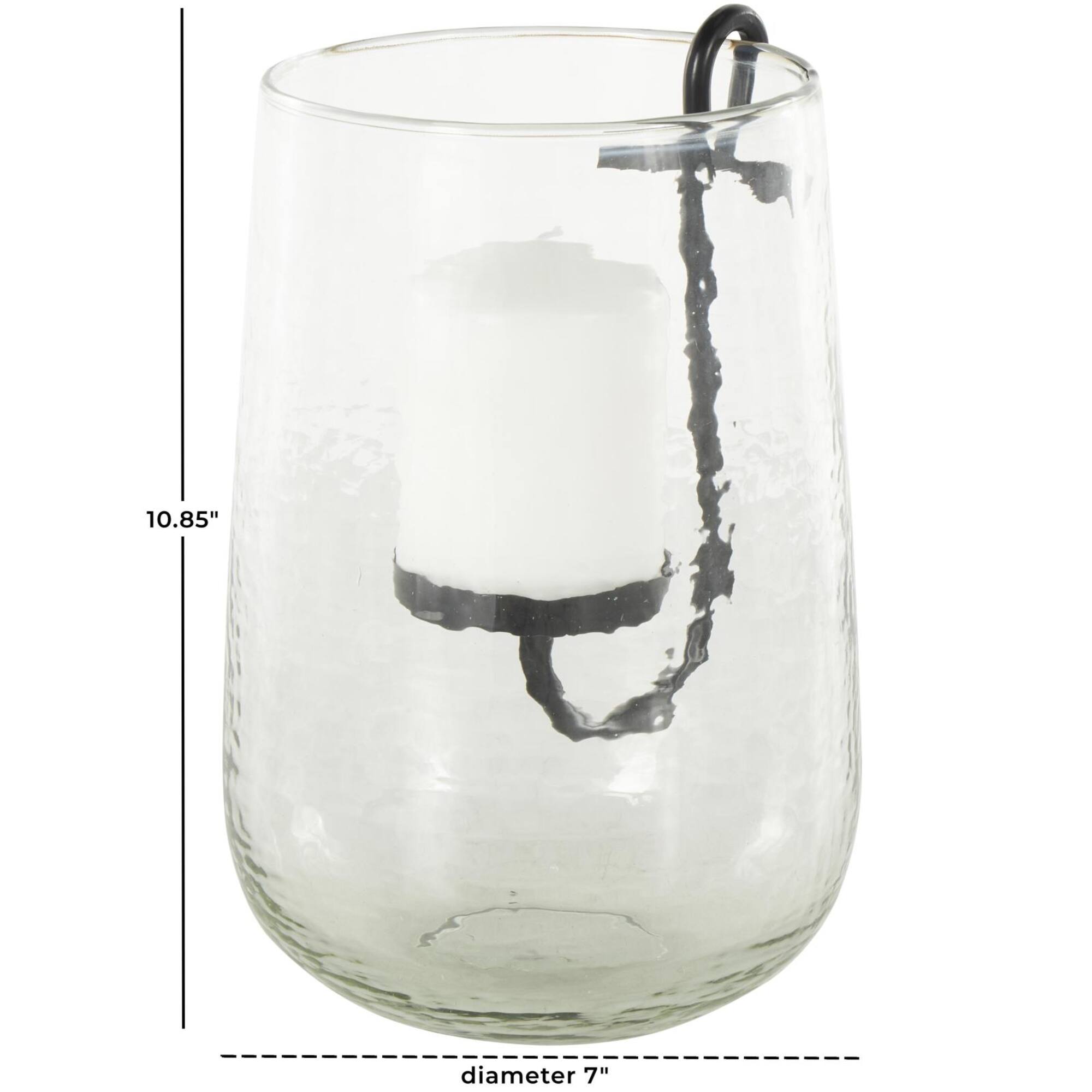10.75" Clear Glass Candle Holder with Black Metal Accents